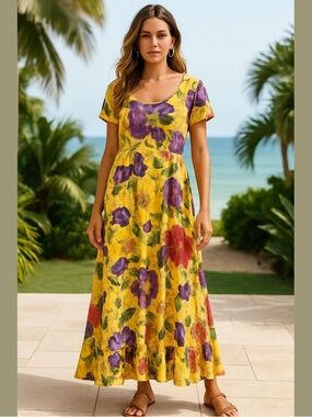 Vintage Jams World Women’s Maxi Rayon Dress Size M Floral Wearable Art Hawaii